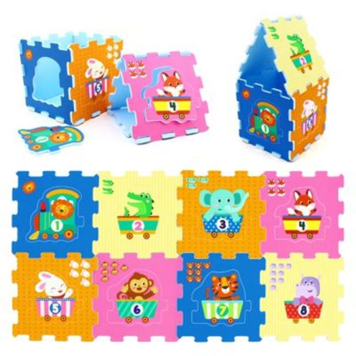 Costway 8 PCS Kids Play Mat w/Detachable Animal Train Patterns for Aged 10+ Months Old