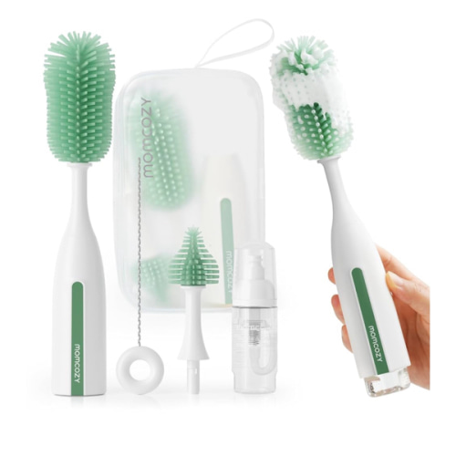 Momcozy Bottle Brush Kit Pro, Innovative Push-Press Design for Deep Cleaning - Bottle Cleaner Brush for Bottle/Breast Pumps/Nipple - Clog-Free Brush & Foam-Generating Design for Better Cleaning, Green