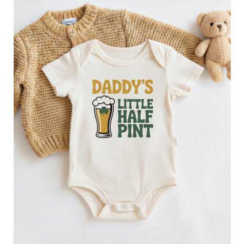 Daddy's Little Half Pint Bodysuit, St. Patrick's Day Baby Outfit, Funny Irish Onesies® , New Dad Gift, Shamrock Baby Clothes