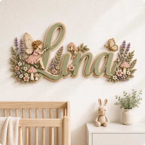 Personalized Fairy Name Sign, Custom Baby Girl Nursery Decor, Woodland Fairy Wooden Name Plaque, Enchanted Wall Art Gift