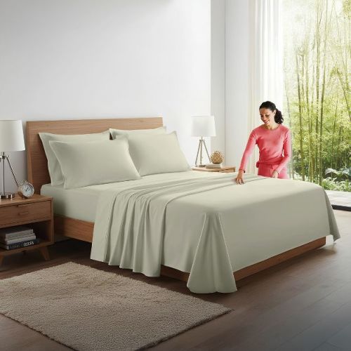 100% Organic Bamboo Viscose Sheets Set, 300 Thread Count, 4-pc Set, Luxury Cooling Sheets, Deep Pockets, King Size (Warm Sage)