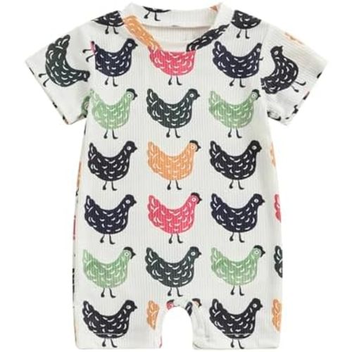 Newborn Short Sleeve Romper Chicken Print Jumpsuit Farm Clothes Baby Boy Girl One Piece Summer Outfit