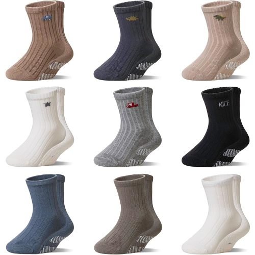 WEVIAS Baby Socks Toddler Grip Non Slip Cotton Crew 9 Pairs