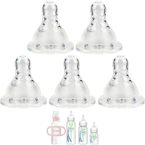 Silicone Nipple for Dr. Brown’s Natural Flow Level 1 Narrow Baby Bottle, Slow Flow, 0m+, 5 Count