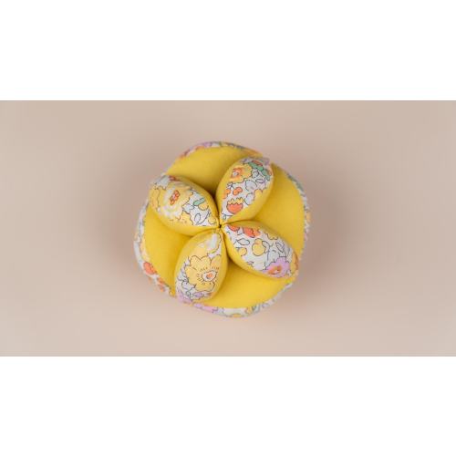 Liberty of London Montessori Puzzle Ball: Handmade Baby Grasping Toy - Betsy Yellow