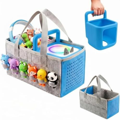 Carrying Case for Toniebox 2 Starter Set, 2-in-1 Bundle: Silicone Case + Felt Travel Bag Compatible with Toniebox 2 Audio Player, Tonies Figurine & Headphones (Only Case and Bag) (Blue)