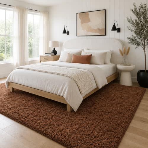 Ophanie 8x10 Brown Area Rugs for Living Room,Large Shag Bedroom Carpet,Big Indoor Thick Soft Shaggy Nursery Rug,Fluffy Carpets for Boy and Girls Room Dorm Decor Aesthetic with Over 99 pcs Pile fibers