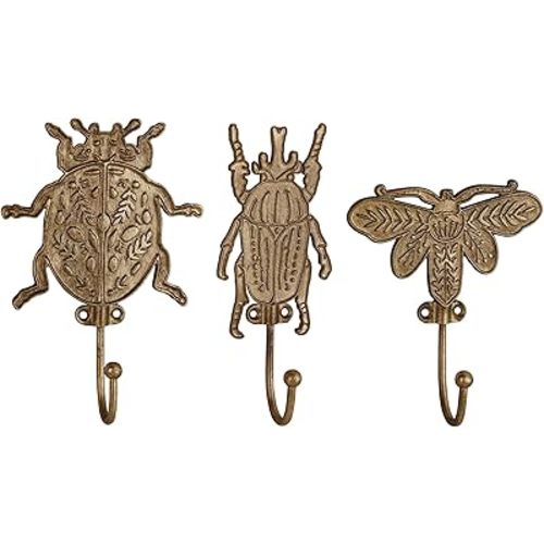 SOFFEE DESIGN Set of 3 Metal Insects Wall Hooks, Decorative Closet Organizer for Keys Jewelry, Nature-Inspired Home Decor