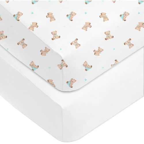 American Baby Company Fitted Crib Sheet 28" x 52", Soft Breathable Neutral 100% Cotton Jersey Sheet, Bear, for Boys and Girls, Fits Crib and Toddler Bed mattresses