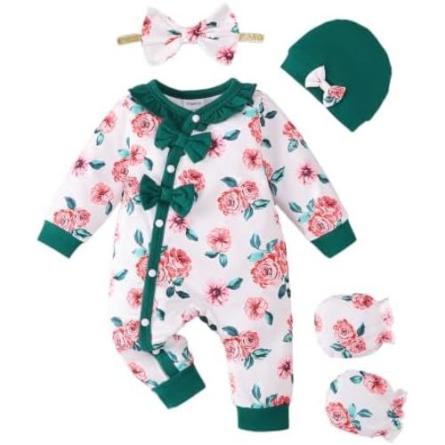 Mikrdoo Newborn Baby Girl Clothes Long Sleeve Romper for Preemie Girls 0-6M