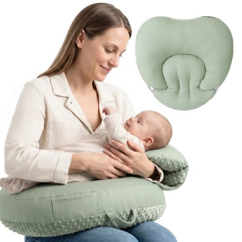 Konssy Nursing Pillow for Breastfeeding and Bottle Feeding, Safety Guard Baby Feeding Pillow, Gentle Incline, Waist Strap, Side Pocket for New Moms Home and Travel
