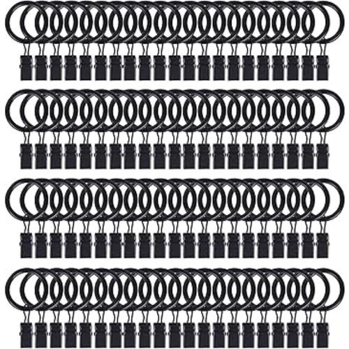 84 Pack Curtain Rod Clip Rings,1" Interior Diameter(Compatible with up to 5/8" Curtain Rod),Metal Drapery Ring with Clips,Strong Decorative Drapery Window Ring with Hooks,Rustproof Vintage(Black)