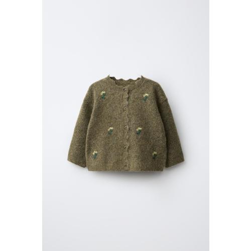 EMBROIDERED FLORAL CARDIGAN - Mid-green | ZARA United States