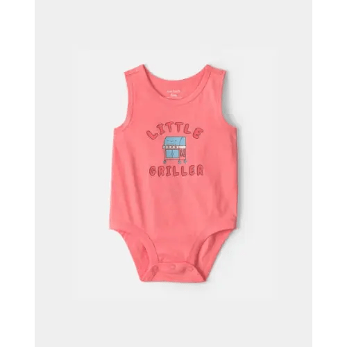 Baby Boy 'Little Griller' Sleeveless Graphic Bodysuit - Coral | Carter's