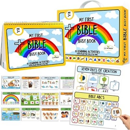 Bible Busy Book for Toddlers Ages 3 and Up - Montessori Sensory Toys Busy Board Homeschool Preschool Learning Activities - Gifts for 3 Year Old Boys - 4 Year Old Girls Birthday Gifts Easter Baptism
