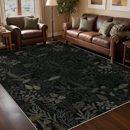 Joydeco Washable 5x7 Area Rugs for Living Room, Mushroom Boho Rug Carpet