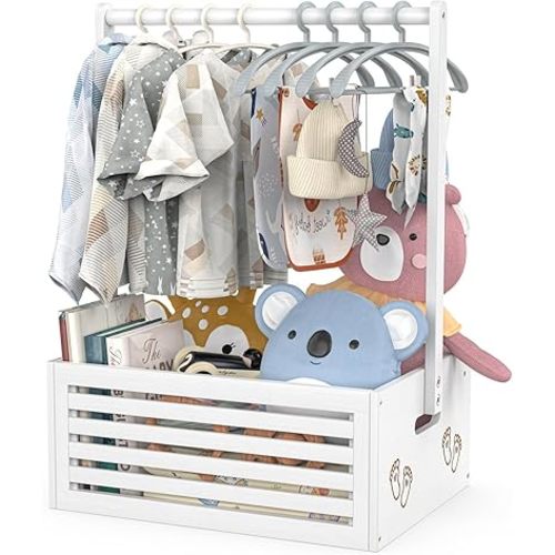 Baby Shower Crate Closet, Baby Baskets with Hangers Handle, Baby Crate Box for Baby Shower, Welcome Gift Basket for Newborn Baby, Pregnancy Gift for New Parents (White, Large Size)