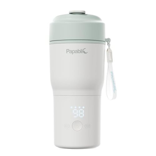 Papablic Portable Bottle Warmer for Home & Travel — 85W Fast Heating, Built-in Sterilizer, 4 Temp Settings, 6 Feeds per Charge, 3-Inch Wide Mouth, Fits Car Cup Holder