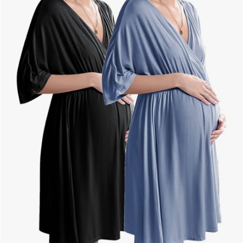 Ekouaer 3 in 1 Labor/Delivery/Hospital Gown 2 Pack Maternity Dress Nursing Nightgown Sleepwear