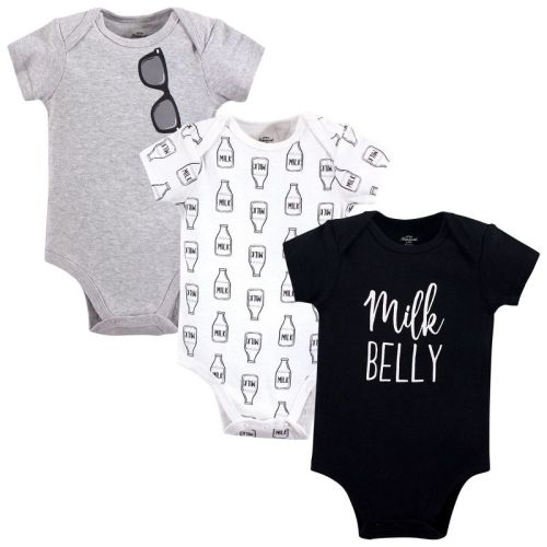 Little Treasure Baby Boy Cotton Bodysuits 3pk, Milk Belly, 6-9 Months