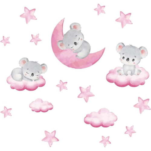 1 Set Watercolor Koala Wall Stickers Moon Clouds Star Wall Decal Night Time Australian Animals Nursery Bedroom Art Home Neutral Baby Toddlers Room Decor