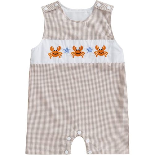 Newborn Infant Baby Boy Summer Clothes Embroidery Plaid Sleeveless Romper Jumpsuit Overall Bodysuit One-Piece Outfit
