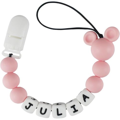Personalized Pacifier Clip with Name, Customized Pacifier Clip with Name for Baby, Pacifier Holder with Cute Mouse Head