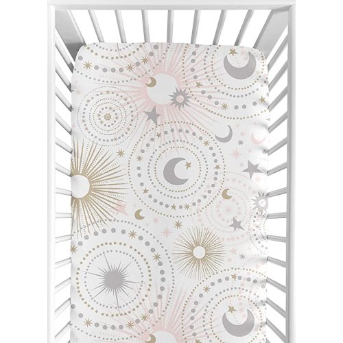 Sweet Jojo Designs Fitted Baby Crib Sheets (Stars and Moon) for Girls, Infant Nursery, Toddler Room - Standard Size (Celestial, Sky, Star, Classic, Outer Space, Grey, Blush Pink and Gold, Gray)