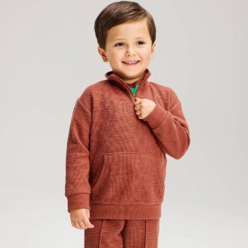 Toddler Boys' Quarter Zip Mock Turtleneck Sweatshirt - Cat & Jack™ Brown 4T