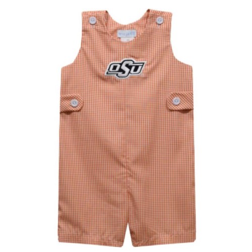 Vive La Fete Oklahoma State Cowboys Baby ORANGE Gingham Overalls - 3981799