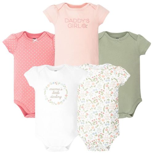 Hudson Baby Infant Girls Cotton Bodysuits 5-Pack, Pastel Wildflower, 3-6 Months