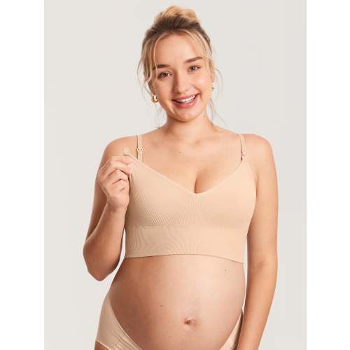 MOMANDA Women's Ribbed V Neck Nursing Bralette
