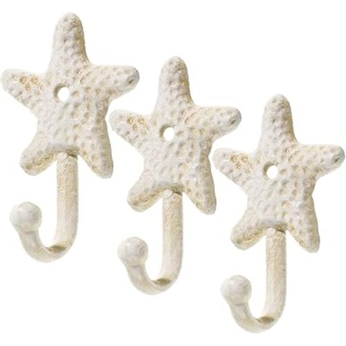 BESTYASH Star Fish Towel Hooks Set of 3 Beachy Hanger Decorative Nautical Single Prong Hangers for Bathroom Kitchen Bedroom Towels Keys Hats 4.33 X 2.75 X 1.57 Inches