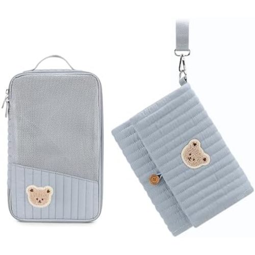 Baby Diaper Bag Organizer Pouches Waterproof Mini Diaper Bag - 2 pcs/set Foldable Hanging Bag Reusable, Washable or Cloth Diapers, with Gift for Baby Shower (Blue（A）)