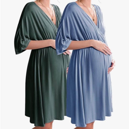 Ekouaer 3 in 1 Labor/Delivery/Hospital Gown 2 Pack Maternity Dress Nursing Nightgown Sleepwear