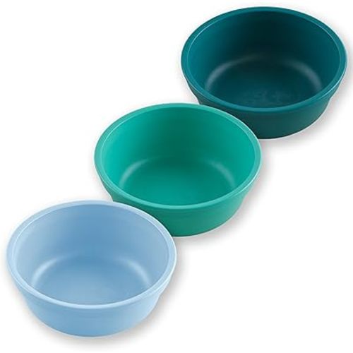 Re-Play 12 oz. Toddler Bowls Set of 3 - Kids Deep-Walled, Durable & Reusable Snack and Meal Bowls, Dishwasher & Microwave Safe, BPA-Free, Made in USA from Recycled Plastic, Sea Glass