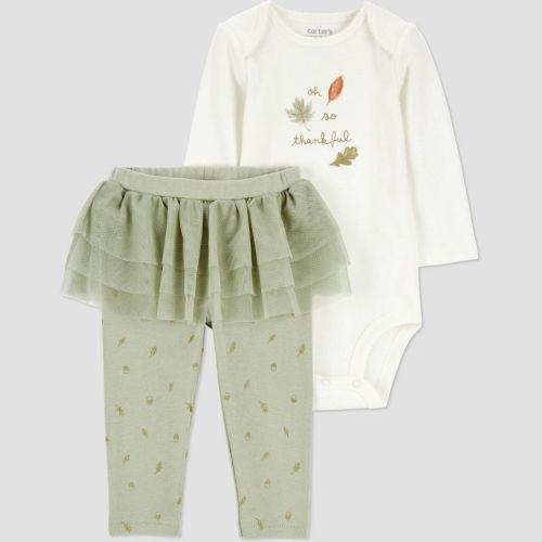 Carter's Just One You® Baby Girls' 2pc Thanksgiving Thankful Tutu Top & Bottom Set - Green