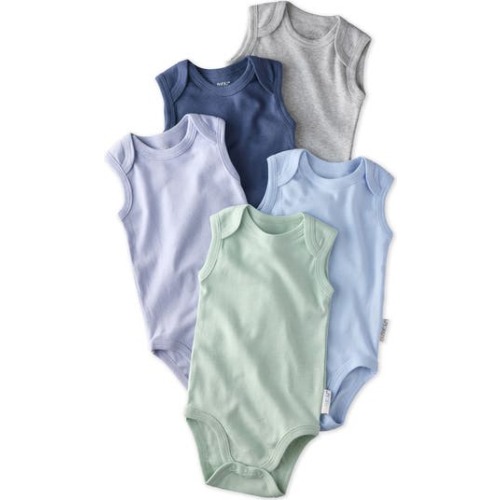 Sam Assorted 5-Pack Sleeveless Organic Cotton Bodysuits, 0-3M