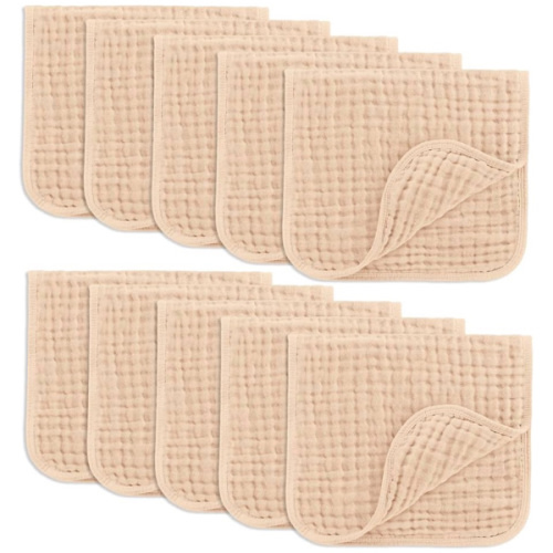 Comfy Cubs Muslin Burp Cloths 20" x 10", Pack of 10 - Large, 6-Layer, Ultra Absorbent 100% Cotton for Baby Drool and Messes - Soft, Safe & Gentle Baby Burp Cloths for Boys & Girls - Cream