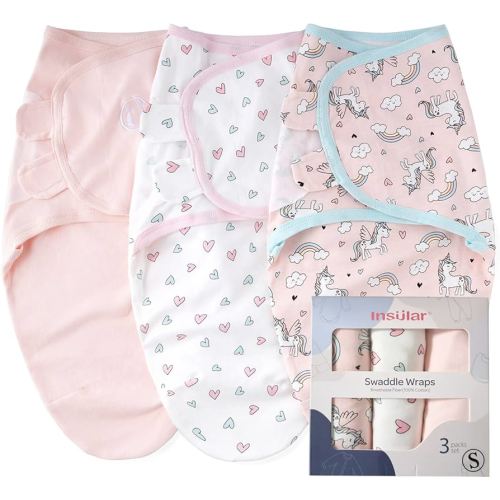 insular Baby Swaddle Sacks, Swaddle Blanket for Newborn and Infant, Adjustable Velcro Set for Boy and Girl, Soft Cotton Baby Sleep Sack 3 Pack (Horse, Small(0-3M))