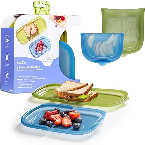 Ubbi Platemate Reusable Silicone Storage Bag, Olive & Juniper