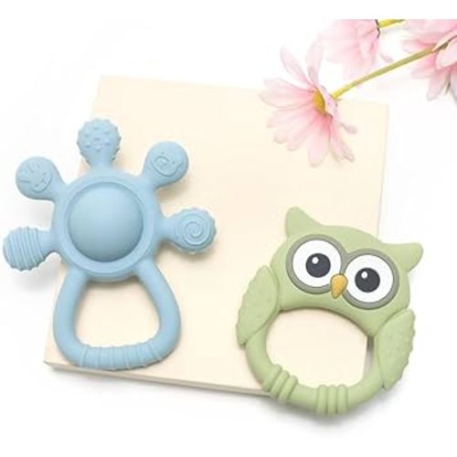Baby Teether and Rattle Toy Set, BPA-Free, Food-Grade Silicone, Easy-Grip Teething Rattle for Babies, Soothing Teething Toy, Infant Sensory Toy for 3-24 Months (Owl)