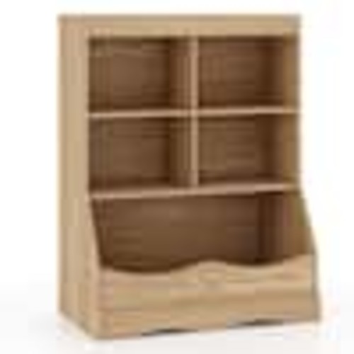Costway 26.5 in. Wide Natural 5-Shelves Kids Bookcase with Anti-Tipping Kits Multi-functional Display Rack HCST04087