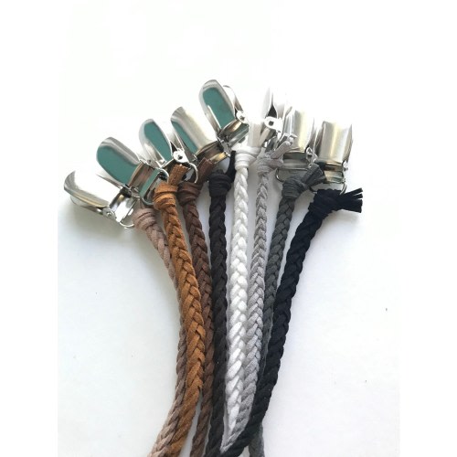 neutral leather braided paci clips