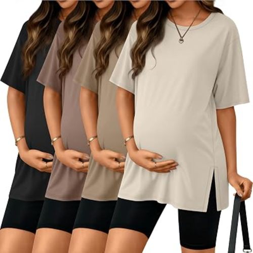 Riyiper 4 Pack Women's Short Sleeve Maternity T Shirts