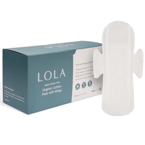 LOLA Organic Cotton Pads, 36 Count, Ultra Thin with Wings, Heavy | Cotton Organic Pads for Women, HSA FSA Approved Products Feminine Care