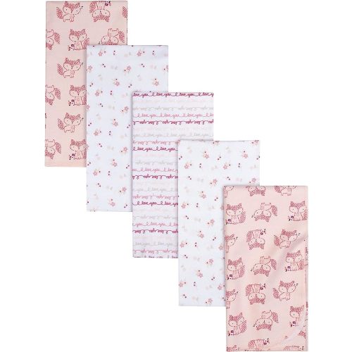 Gerber Boys and Girls Newborn Infant Baby Toddler Nursery 100% Cotton Flannel Receiving Swaddle Blanket, Foxes White, Pack of 5