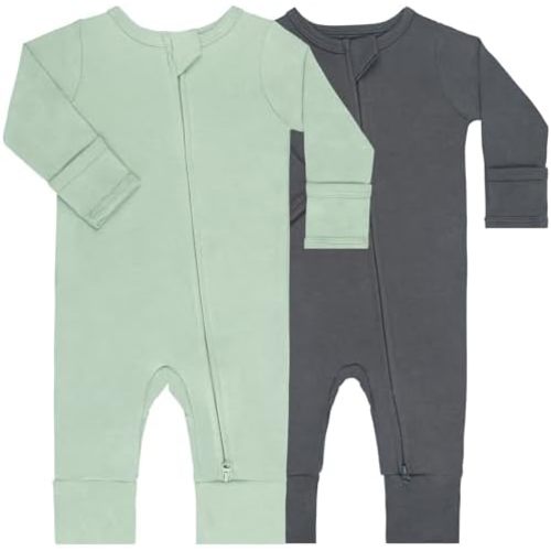 GUISBY Cotton Sleepers Footless Pajamas with Zipper and Mittens Long Sleeve Rompers for Baby
