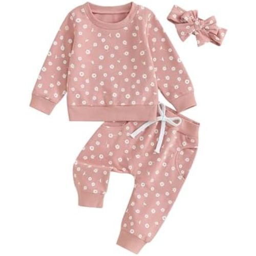 Hnyenmcko Newborn Baby Girl Clothes Waffle Long Sleeve Floral Sweatshirt Shirt Top + Pants Infant Fall Winter Outfits Set