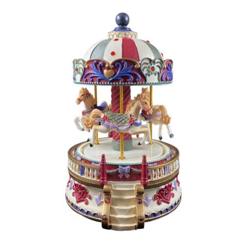 Musical Carousel - Red and Green with 3 White Horses / 20 cm